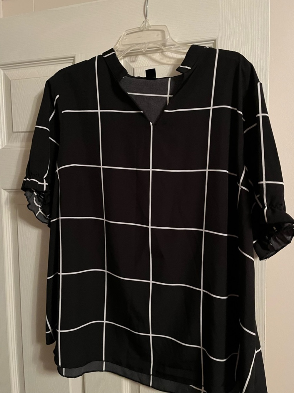SHEIN Black Blouse with White Windowpane Grid